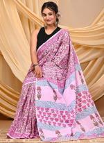 Cotton Pink Daily Wear Printed Saree